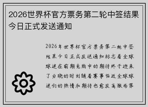2026世界杯官方票务第二轮中签结果今日正式发送通知